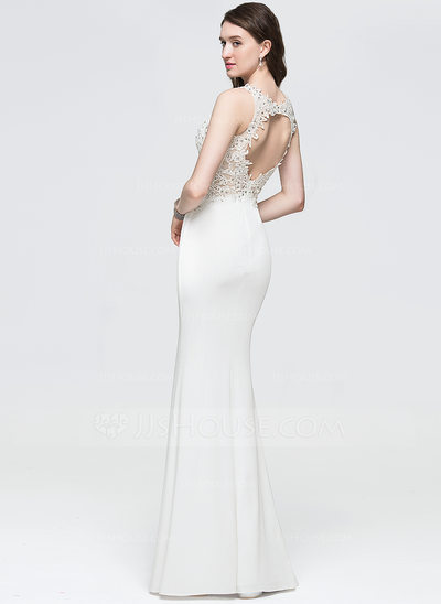 Trumpet/Mermaid V-Neck Floor-Length Jersey Prom Dresses With Pleated main image 1
