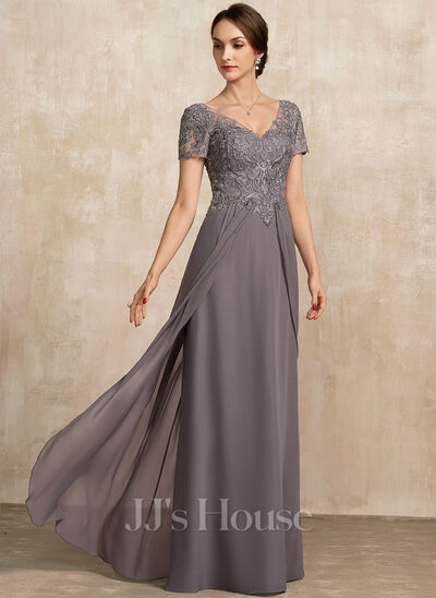 V-Neck A-line Lace Chiffon Chiffon Lace Maxi Dresses (293252119) - JJ's ...