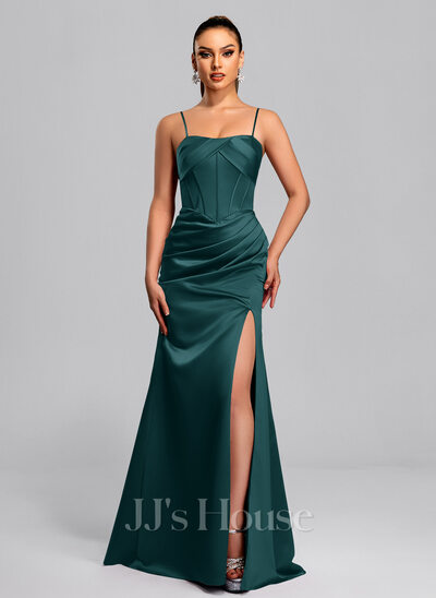 Maelys Sheath/Column Sweetheart Spaghetti Straps Pleated Satin Prom Dress | JJ's House Maelys Sheath/Column Sweetheart Spaghetti Straps Pleated Satin Prom Dress | JJ's House