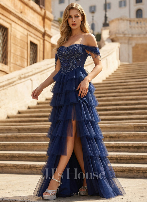 Elvera Off the Shoulder Sequins Tulle Prom Dress | JJ's House