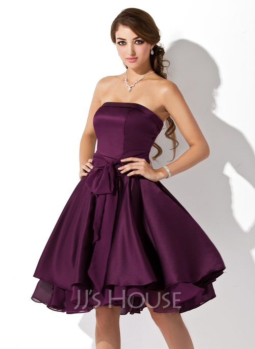 fitted lace wedding dress A-line 3/4 Sheer Sleeves Knee Length Satin Homecoming Dress – Angrila main image 1