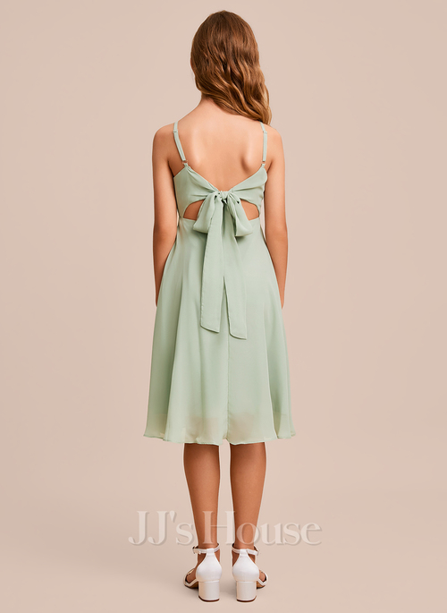 JJ's House A-line Square Knee-Length Chiffon Junior Bridesmaid Dress 2026 - Size: J6, Stormy, Blue