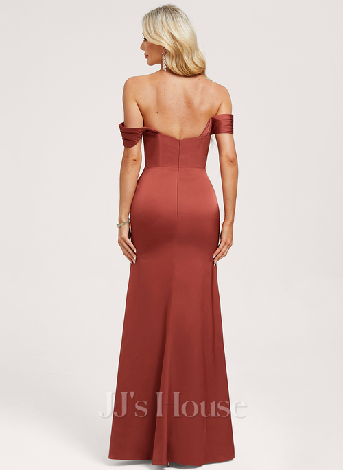 Penka A-line Off the Shoulder Ruffle Matte Satin Bridesmaid Dress | JJ's  House