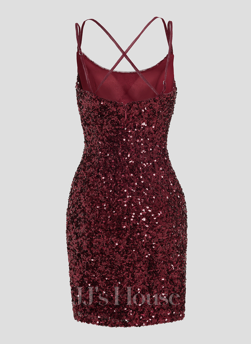 Nevanji Bodycon Spaghetti Straps Sequins Homecoming Dress | JJ's House