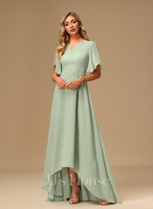 light green chiffon dress V Back Green Chiffon Flower Girl & Bridesmaid Dress main image 0