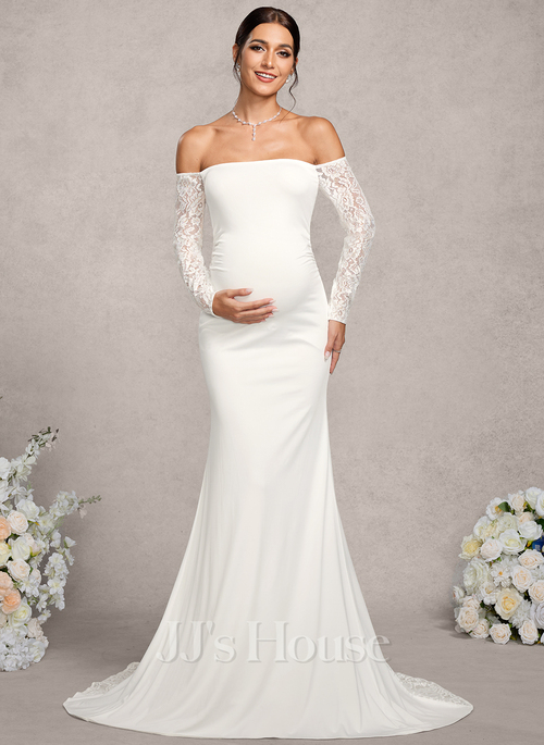 fall floral dresses for wedding guest Maternity Silky Minimalist wedding dress, Elegant Satin Butterfly Sleeves  Ivory Pregnancy Dress #7001 main image 1
