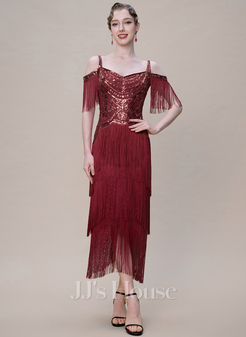 Roze Multi-Layered Fringe Petal hem 1920s Flapper Dress | JJ's House