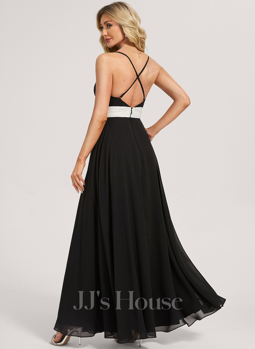 black and white chiffon bridesmaid dress Elegant Chiffon Halter Floor Length Bridesmaid Dresses main image 0