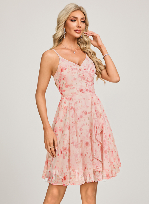 Vianca V-Neck Spaghetti Straps Pleated Chiffon Homecoming Dress | JJ's House