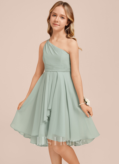 sage green junior bridesmaid dresses Long Satin Gown for Girls – Junior Bridesmaid or Graduation High-Low Dress main image 0