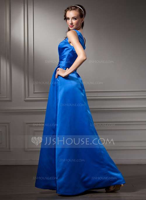 slim fit dress slacks A Line V Neck Spaghetti Straps Long Floor Length Satin Prom Dresses Wi –  Denver Dress main image 1