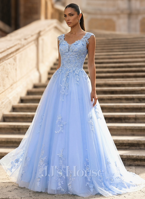 royal blue lace prom dress V-neckline Royal Blue Prom Dress with Lace Appliques Bodice – loveangeldress