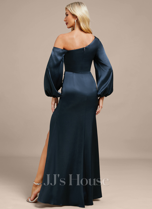 JJ's House Trumpet Mermaid Asymmetrical One Shoulder Floor-Length Stretch Satin Evening Dress 2026 With Pleated - Size: 06, Dark Navy, Blue JJ's House Trumpet Mermaid Asymmetrical One Shoulder Floor-Length Stretch Satin Evening Dress 2026 With Pleated - Size: 06, Dark Navy, Blue