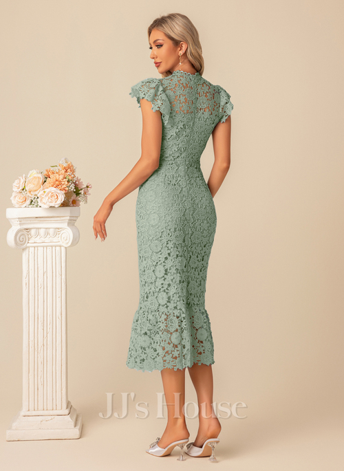 Koralee High Neck Lace Midi Cocktail Dress | JJ's House