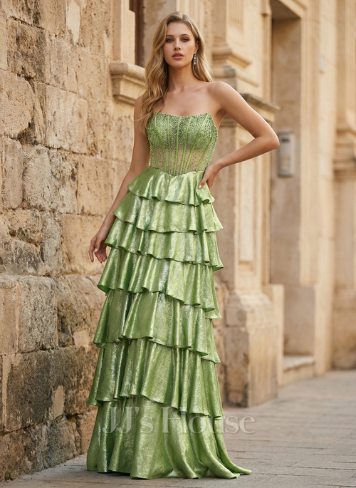 Franziska Strapless Rhinestone Metallic Prom Dress | JJ's House