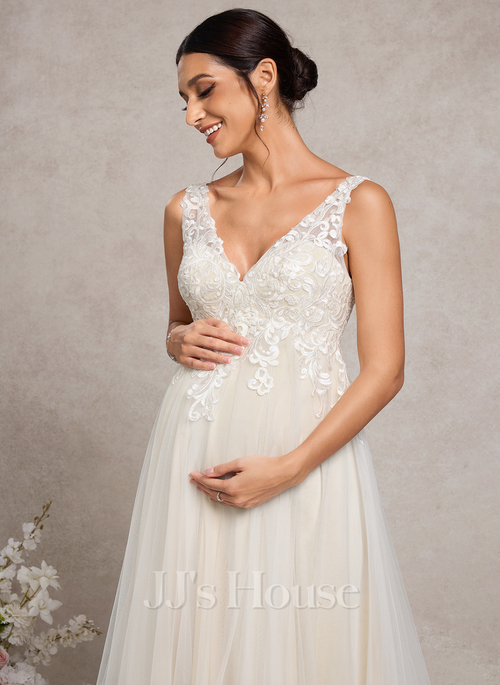 Ghizlane A-line Lace Maternity Wedding Dress | JJ's House