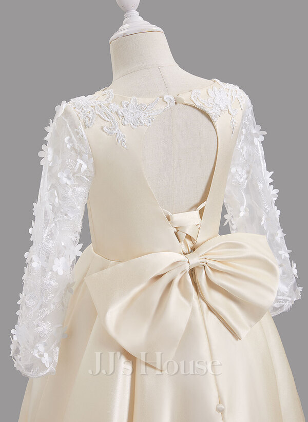 A-Line Square Neck Sweep Train Dress With Flower Champagne