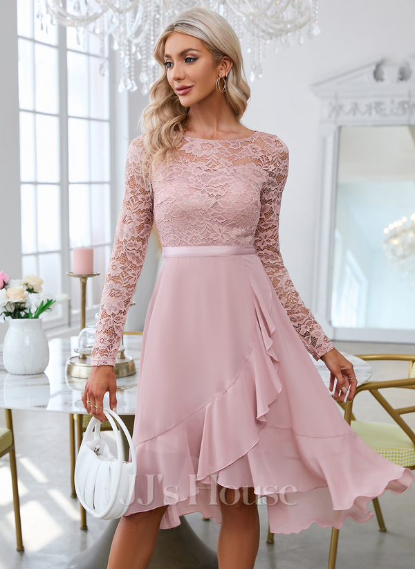 Barbie Pink One-Shoulder Long Sleeves Asymmetrical Sequined Homecoming Dresses main image 1