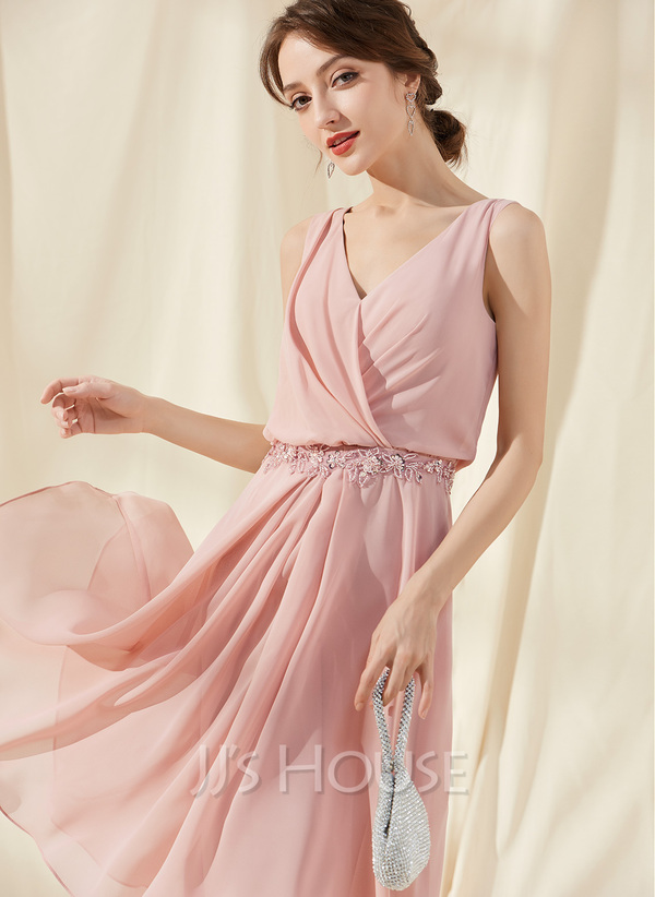 A-Line V-neck Knee-Length Chiffon Cocktail Dress With Ruffle Beading ...