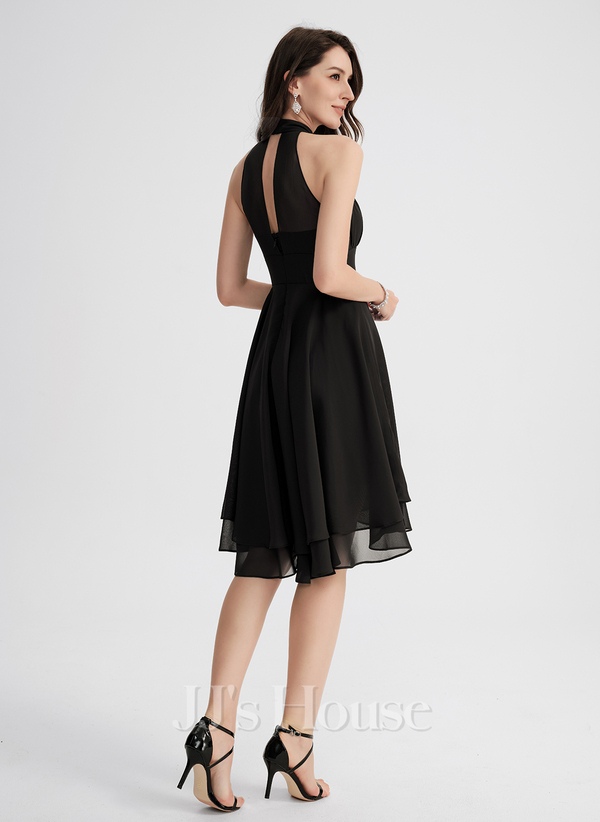 A-Line Scoop Asymmetrical Chiffon Cocktail Dress With Pleated ...