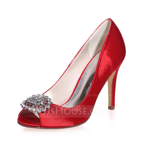 Women's Silk Satin With Ankle Strap Rhinestone Peep Toe Stiletto Heel Party Shoes main image 0