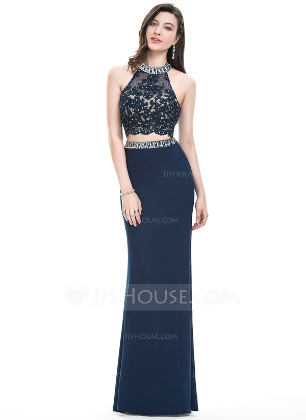 Sheath/Column Sweetheart Floor-Length Jersey Prom Dresses With Rhinestone main image 0