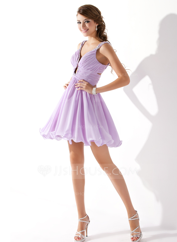 A-Line/Princess Square Puff Sleeves Ruffle Short Homecoming Dresses with Embroidery main image 1