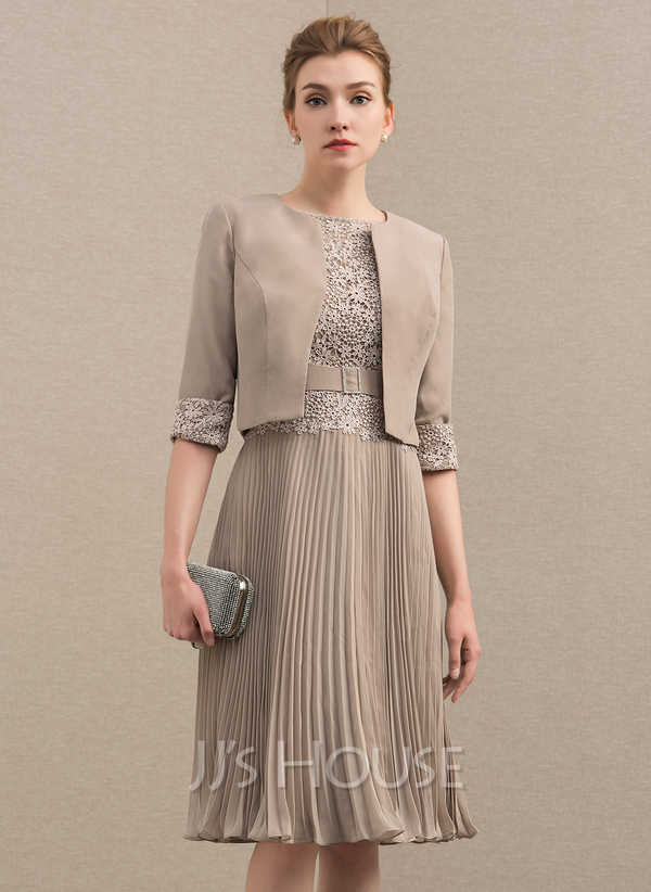 A-Line/Princess Scoop Neck Knee-Length Chiffon Lace Cocktail Dress With ...