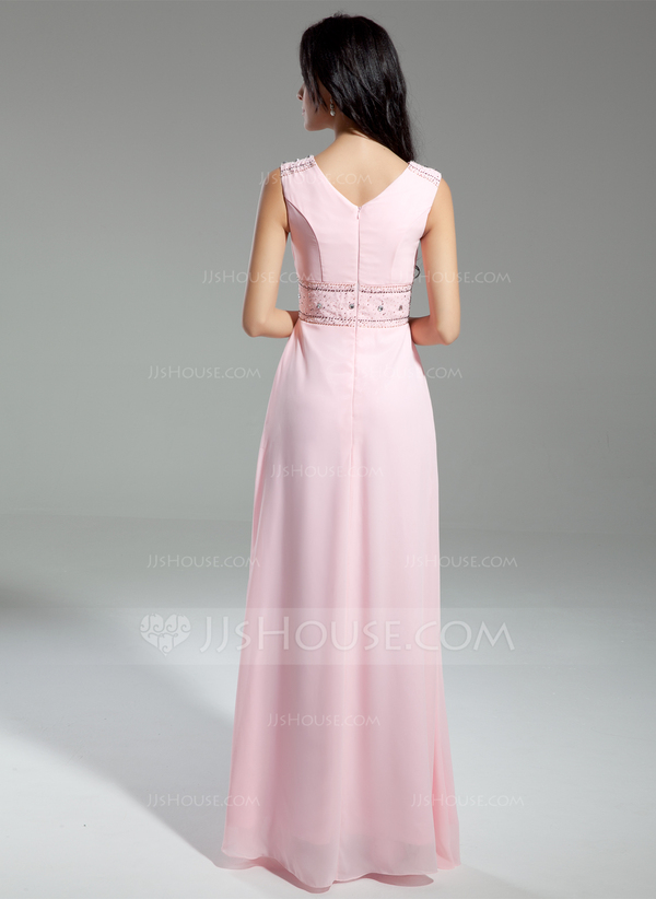 A-Line/Princess Tiered Cowl Neck Floor Length Prom Dresses with Bead