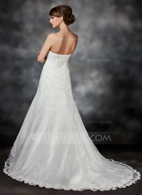 Ball-Gown/Princess Sweetheart Court Train Tulle Prom Dresses With Sequins main image 1