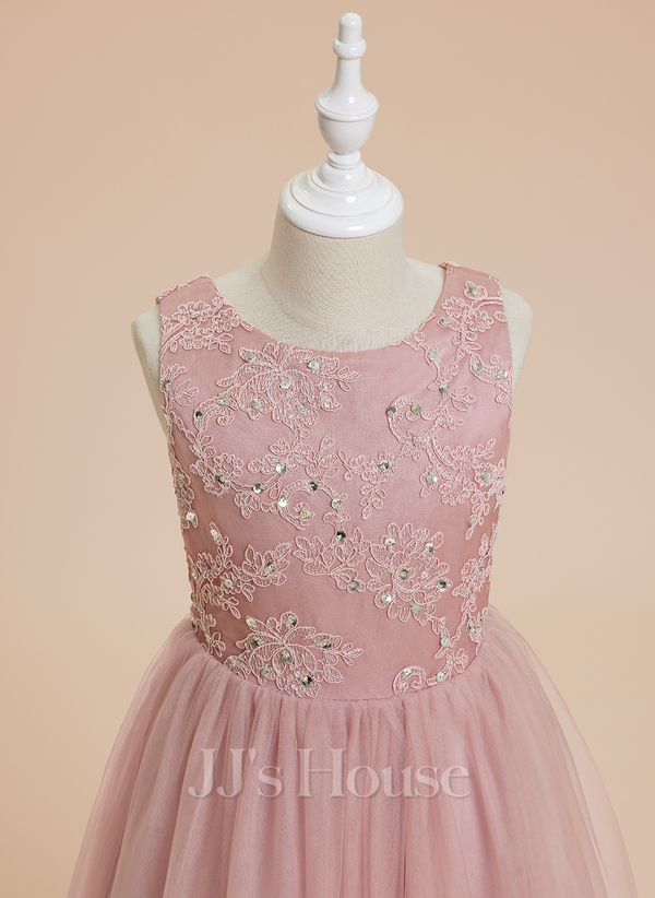 Ball-Gown Lace Tulle 3/4 Sleeves Scoop Neck Floor-Length Flower Girl Dresses main image 0