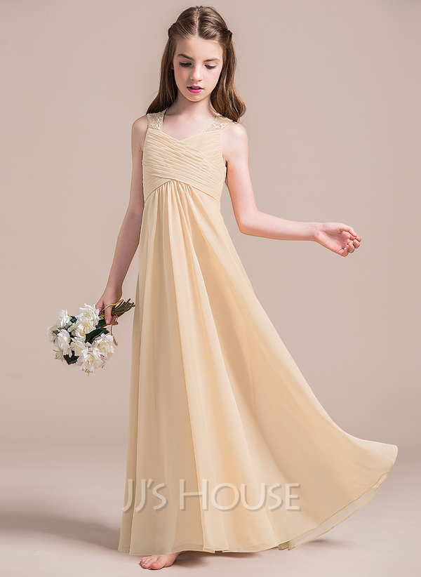 V-neck Chiffon Ruched Junior Bridesmaid Dresses Regency main image 0