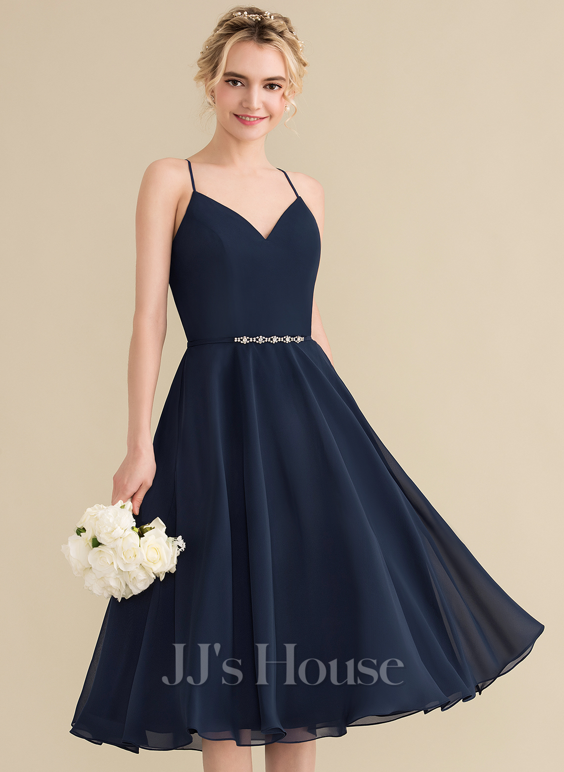 A-line V Neck Straps Sequins-Embroidered Homecoming Dress