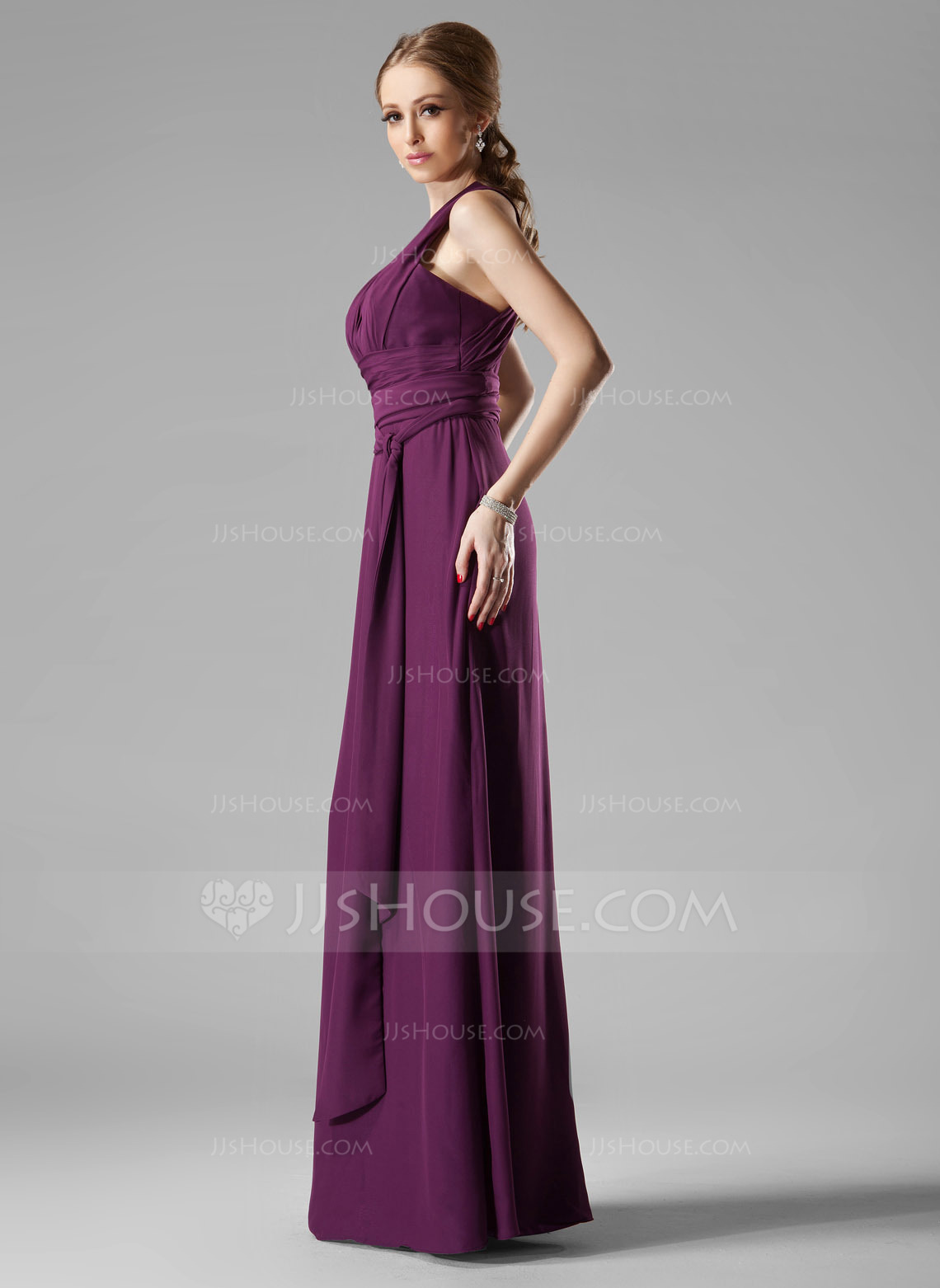 Sheath V-Neck Chiffon Floor-Length Dress Spa