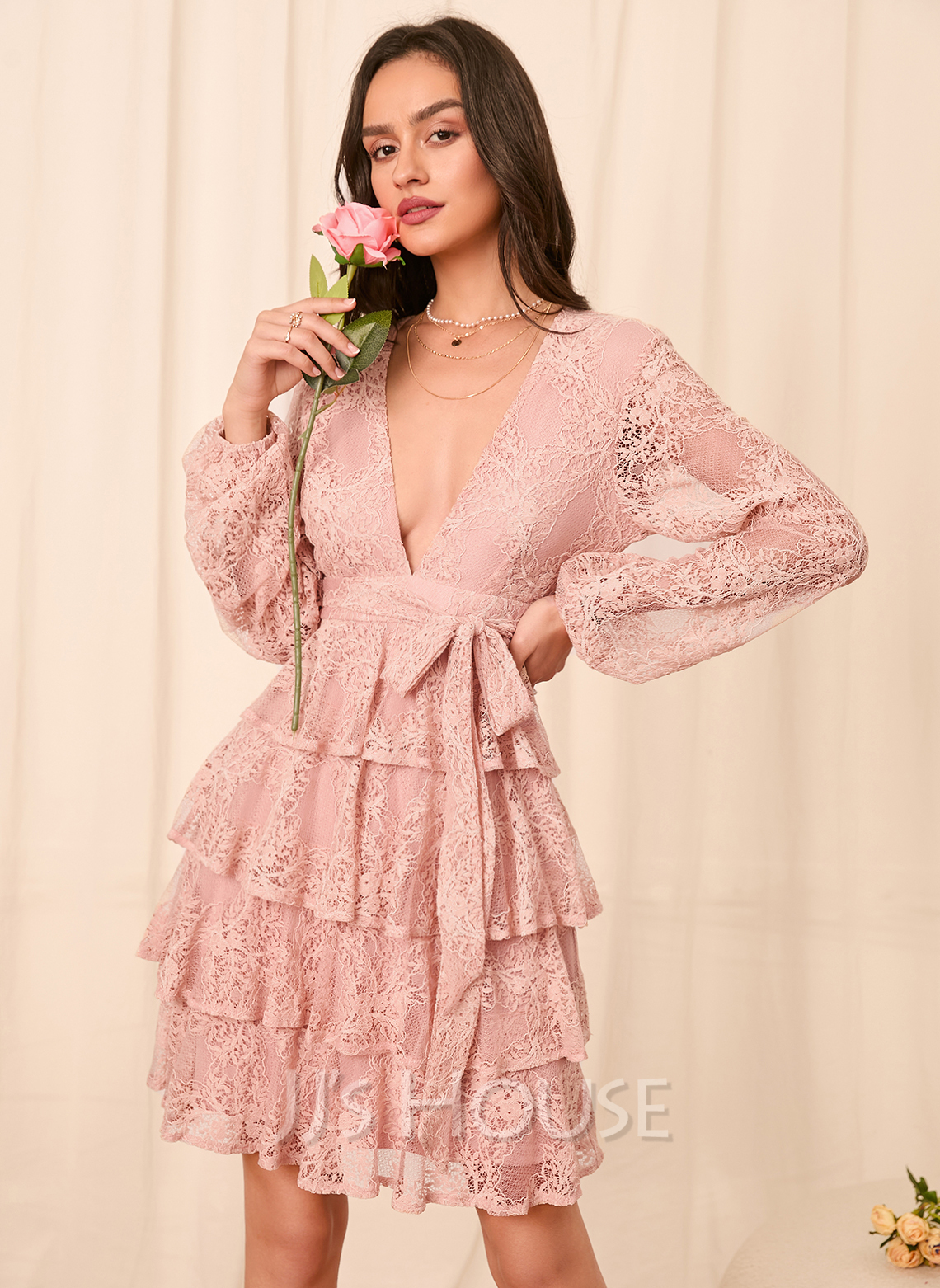 JULISSA LONG SLEEVE V NECK MINI DRESS main image 1