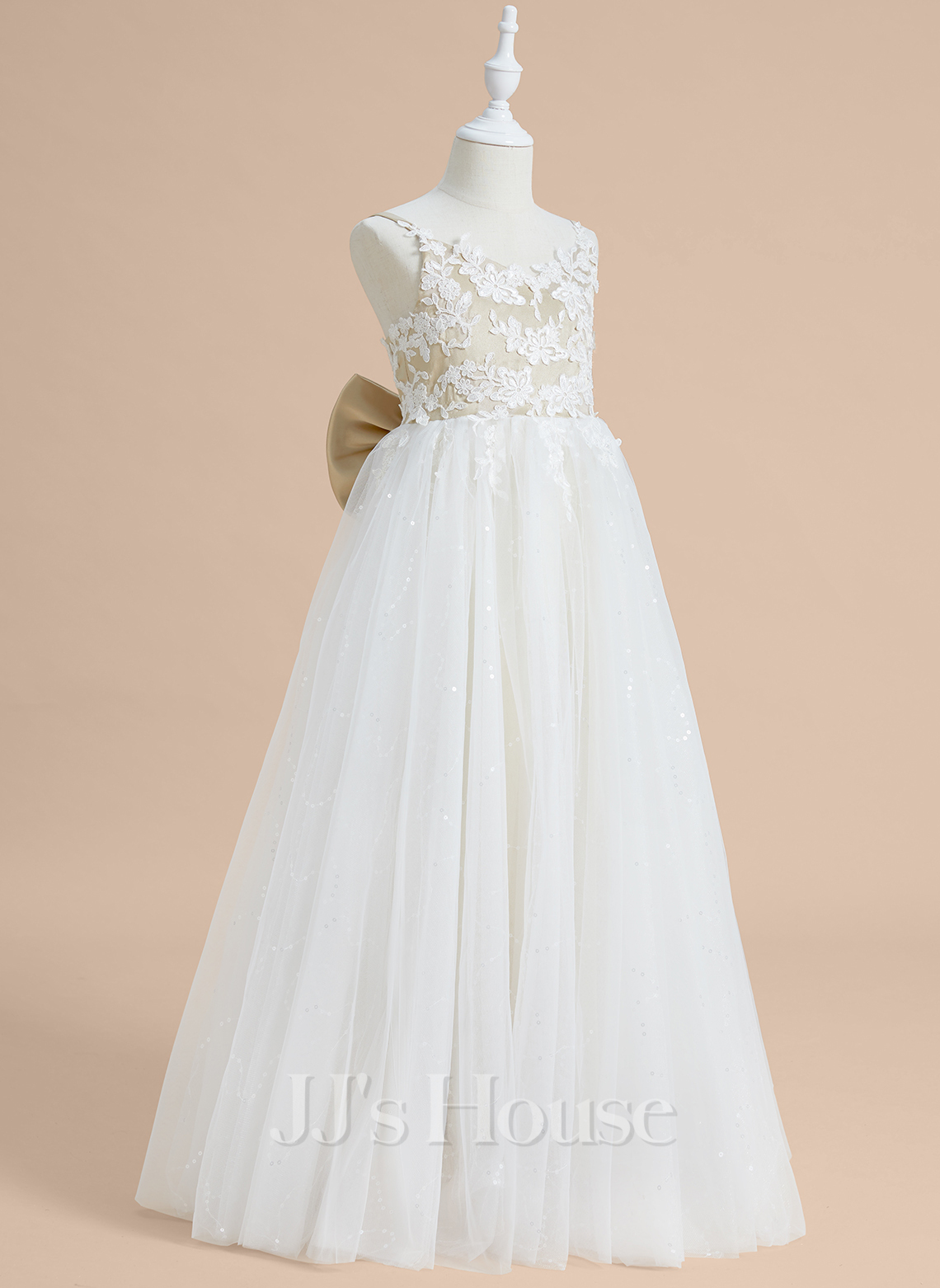 Ball-Gown Tulle Satin Sleeveless V-Neck Floor-Length Flower Girl Dresses main image 0