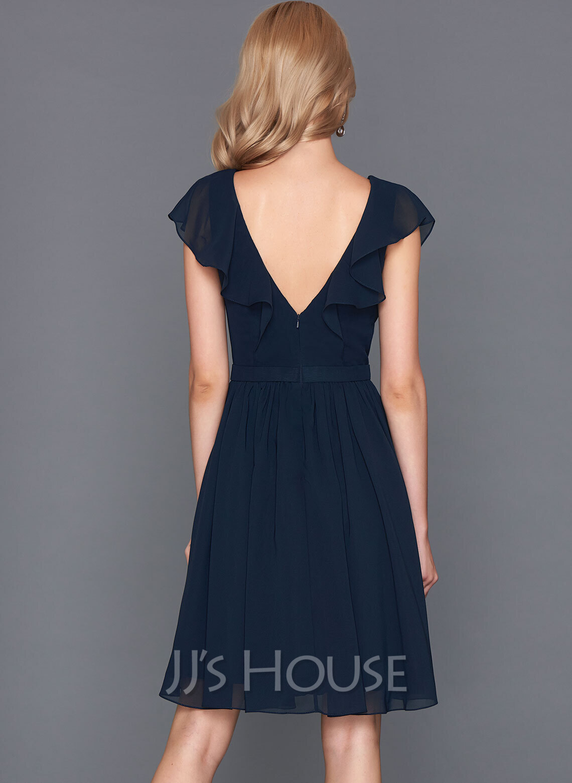 A-Line V-neck Knee-Length Chiffon Cocktail Dress With Cascading Ruffles ...