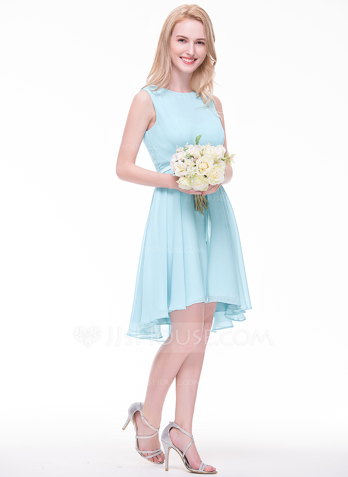 A-Line/Princess Scoop Asymmetrical Bridesmaid Dresses With Ruffles main image 1