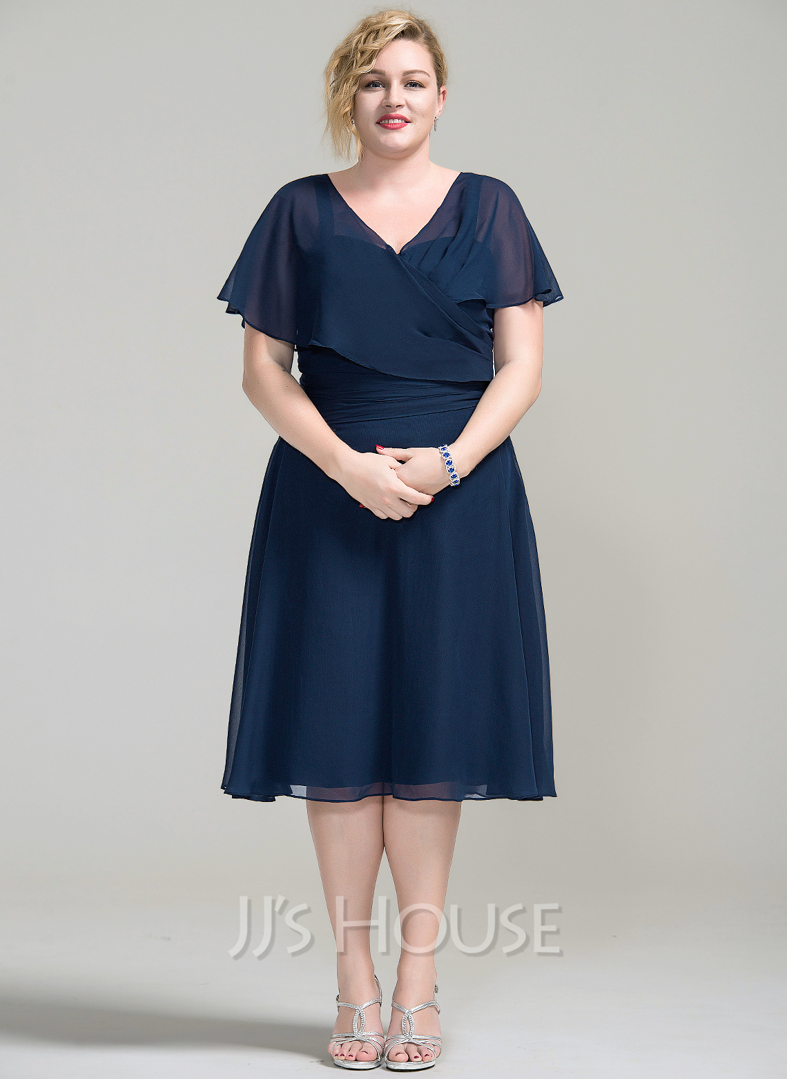 A-Line V-neck Knee-Length Chiffon Cocktail Dress With Ruffle (016111361 ...