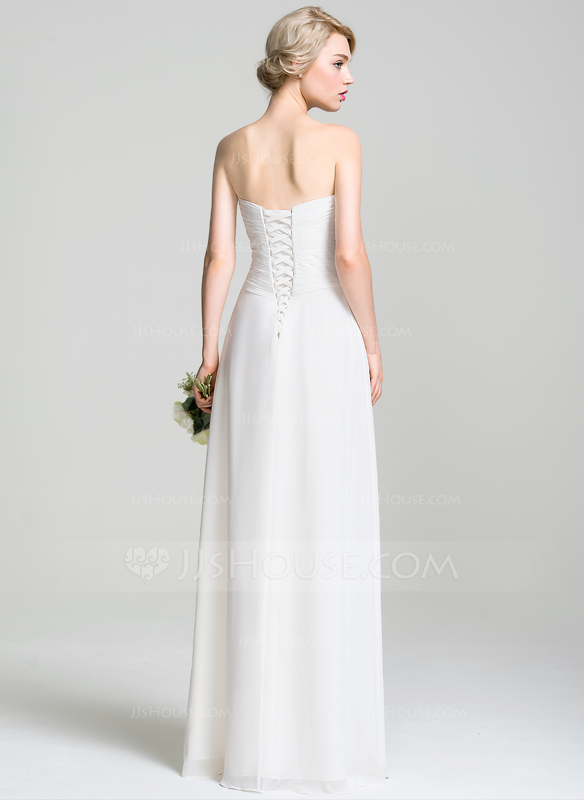 A-Line Sweetheart Chiffon Ruffled Ankle Length Little White Dress