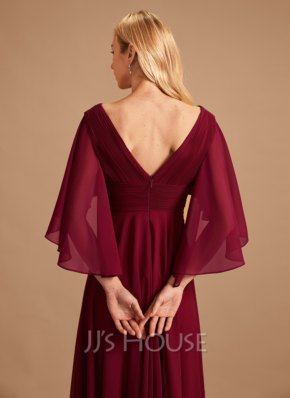 A-Line V-neck Floor-Length Chiffon Bridesmaid Dress With Ruffle ...