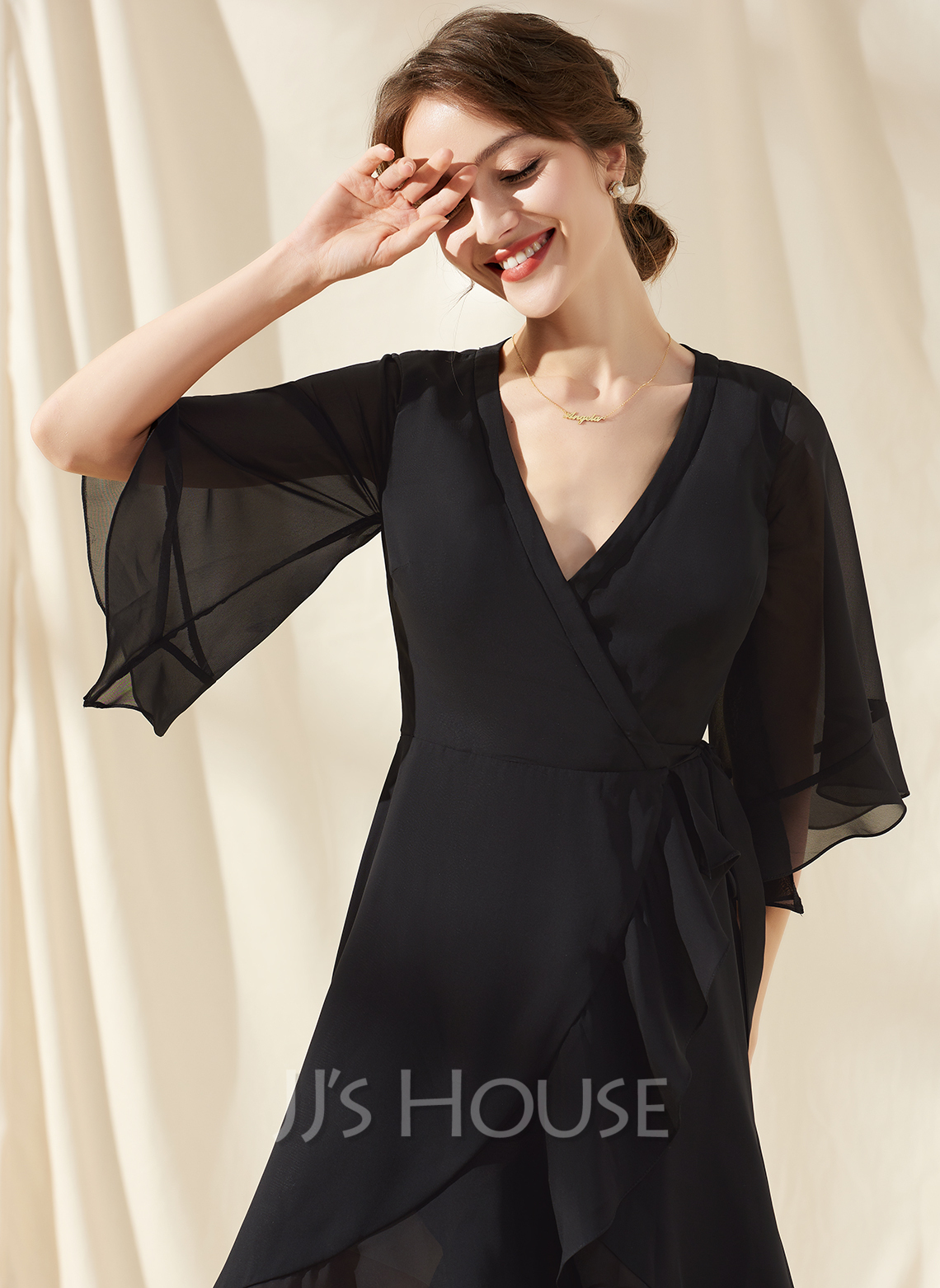 A-Line V-neck Asymmetrical Chiffon Cocktail Dress With Cascading ...
