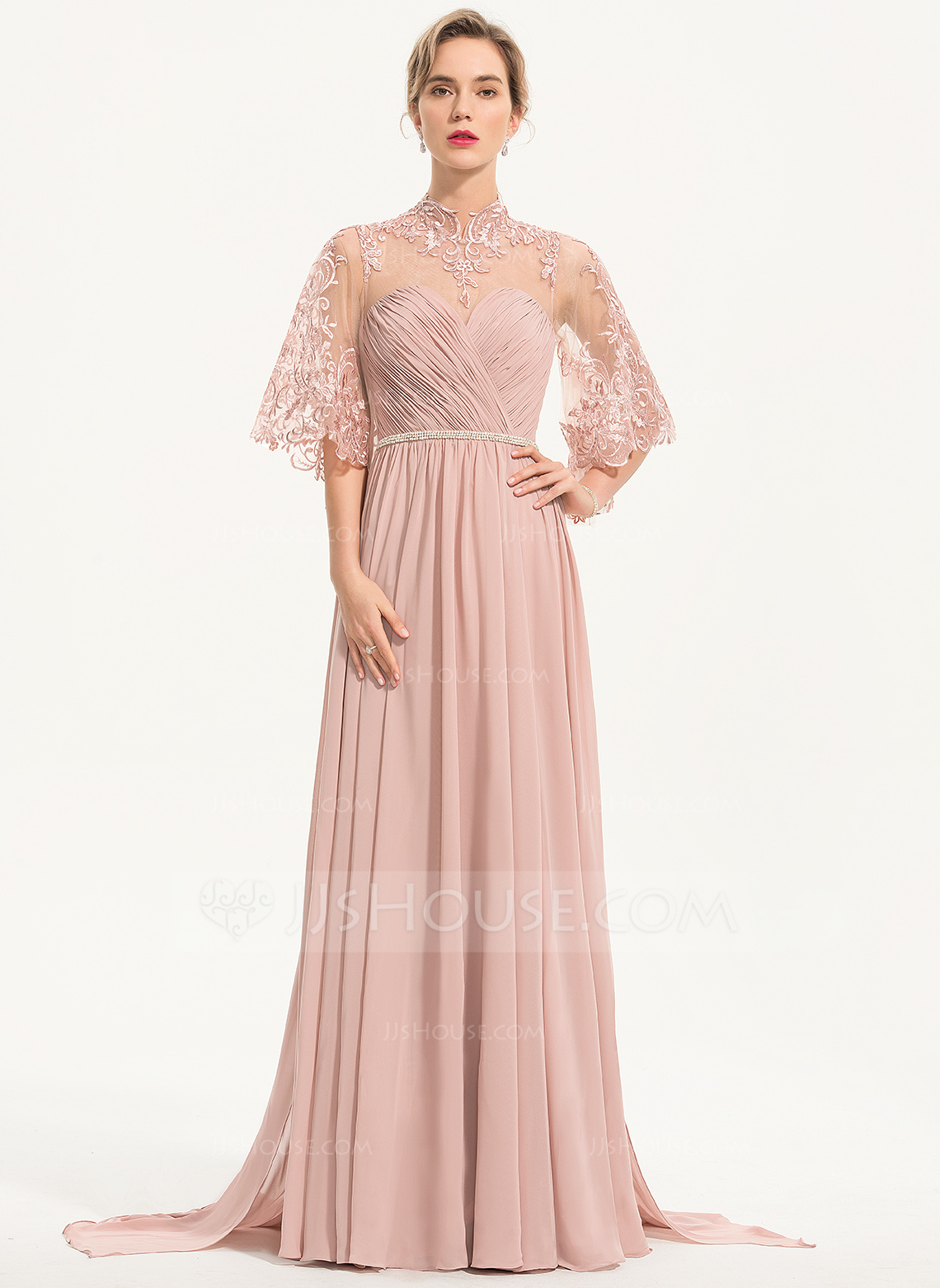 J&J Fashion 1504 Appliqued Long Dress High Neckline main image 1