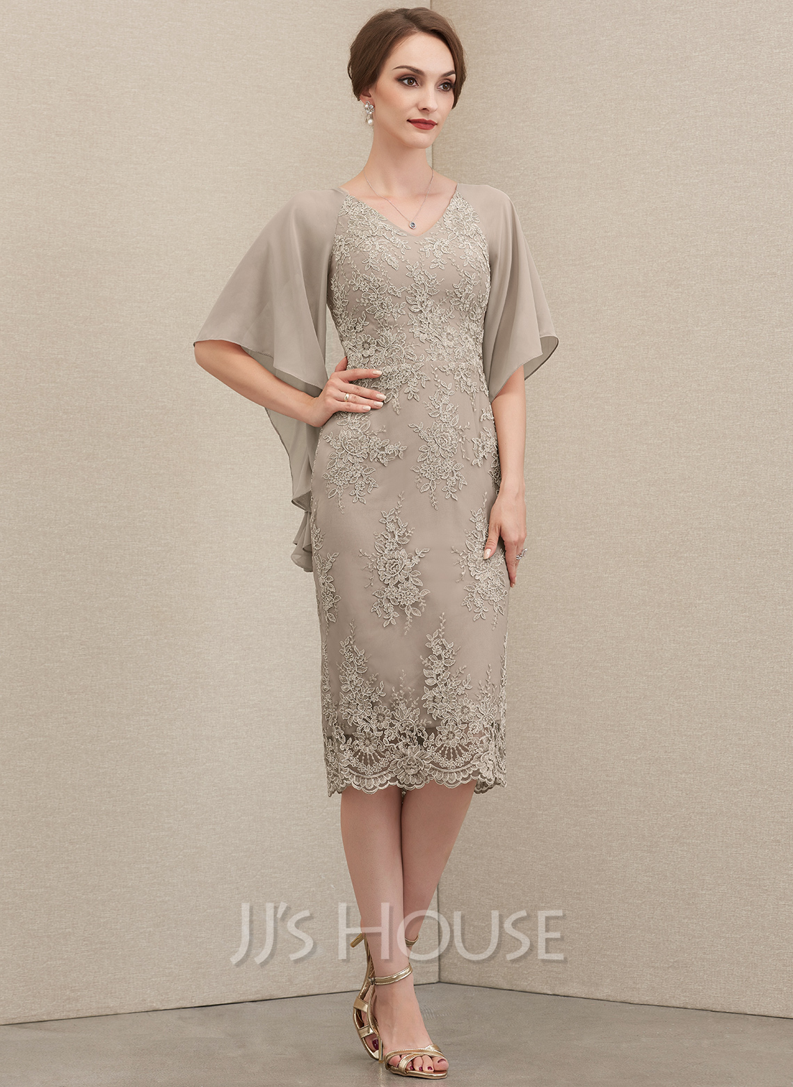 V Neck Ankle Length Sheath Column Dress with Jacket & Sequins for Mothers of the Bride & Groom main image 0