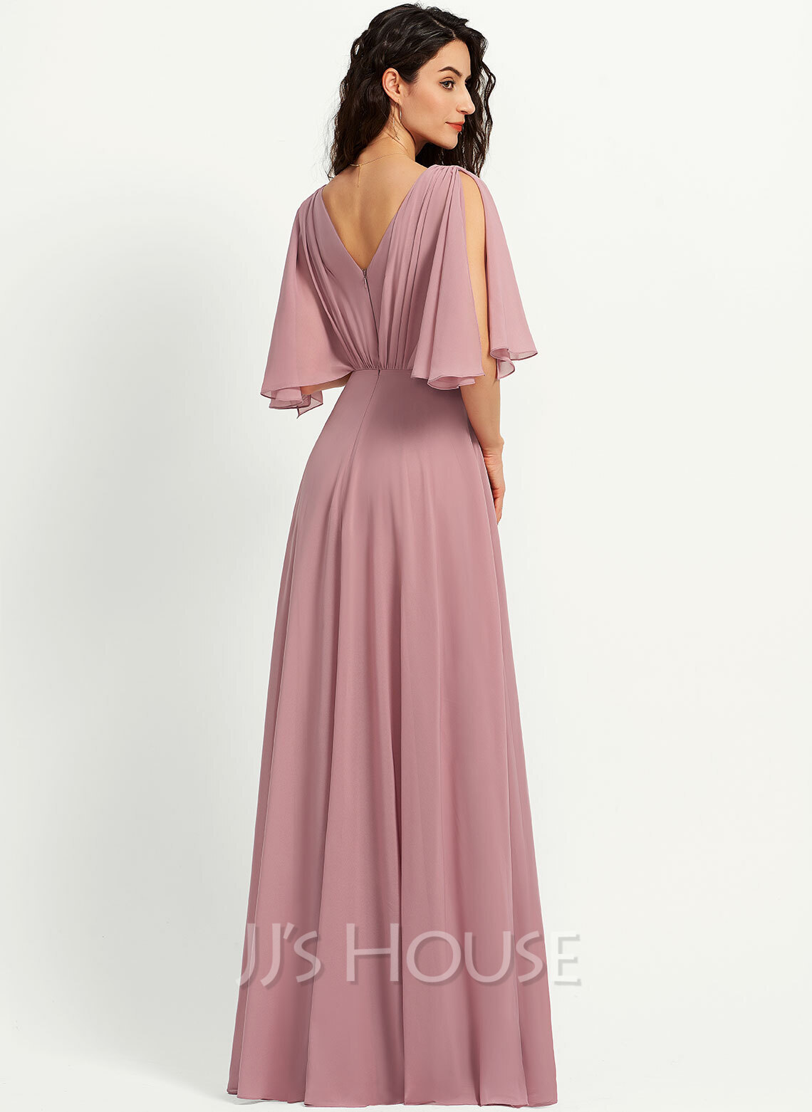 A-Line V-neck Floor-Length Bridesmaid Dress With Ruffle (007251602 ...