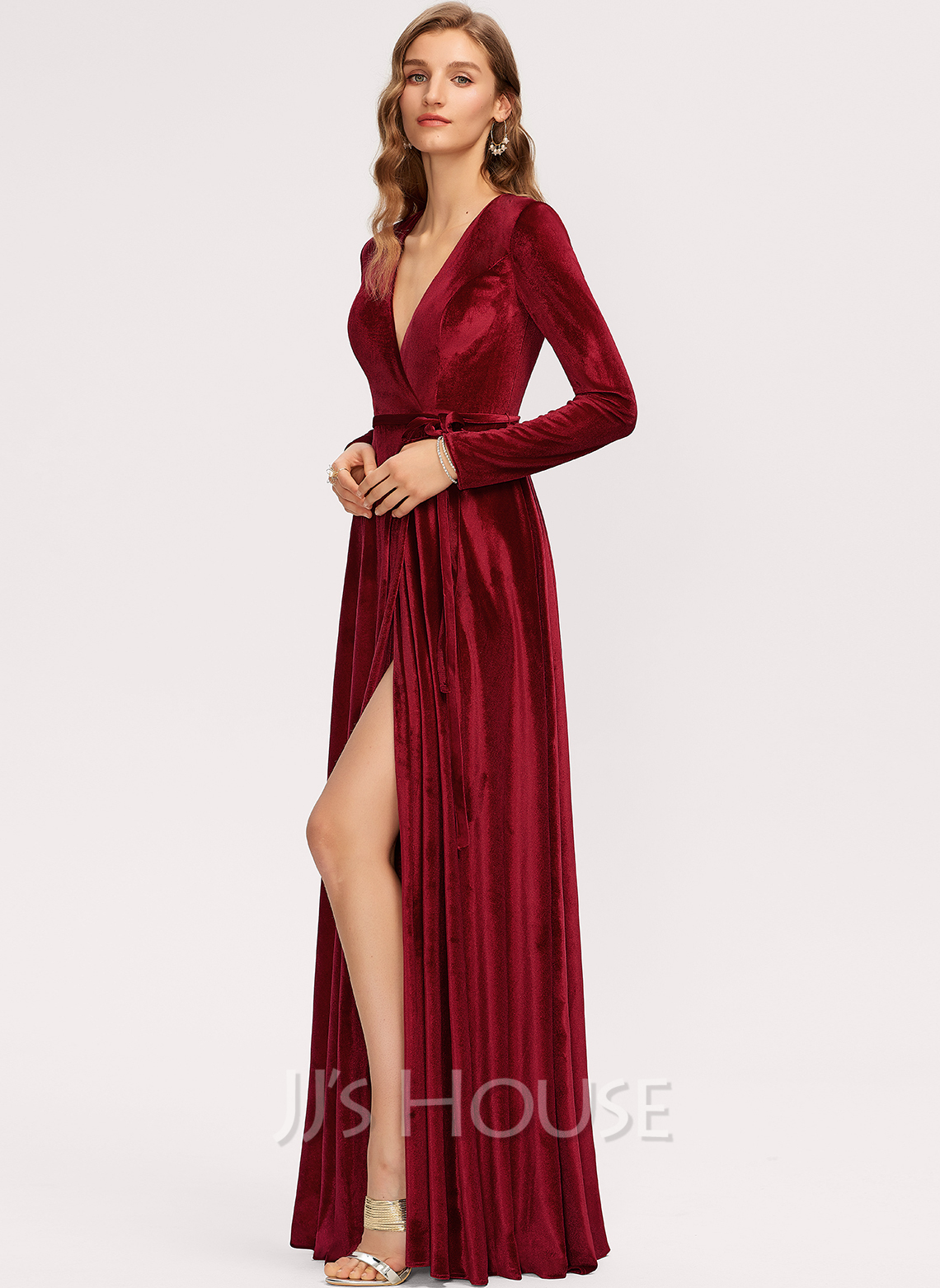 A-Line Floor Length Velvet Bridesmaid Dress Formal Dresses CB0370 main image 0