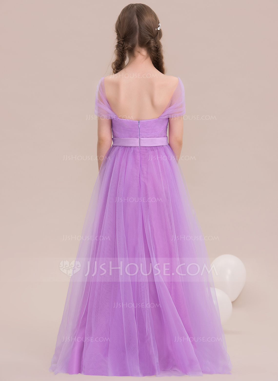 A-Line/Princess Cold Shoulder Short Sleeves Ruffles Junior Bridesmaid Dresses