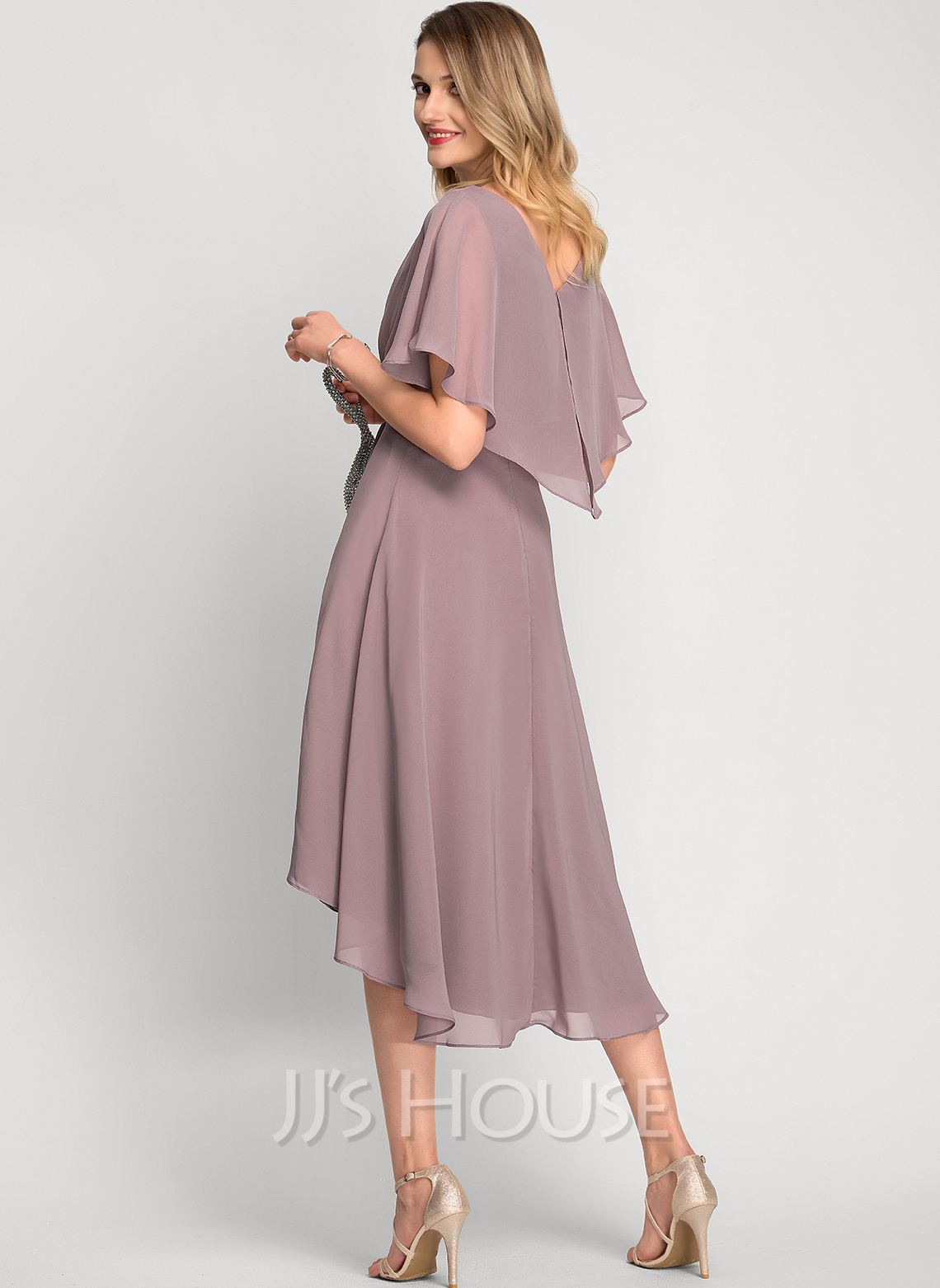 A-Line V-neck Asymmetrical Chiffon Cocktail Dress With Beading Sequins ...