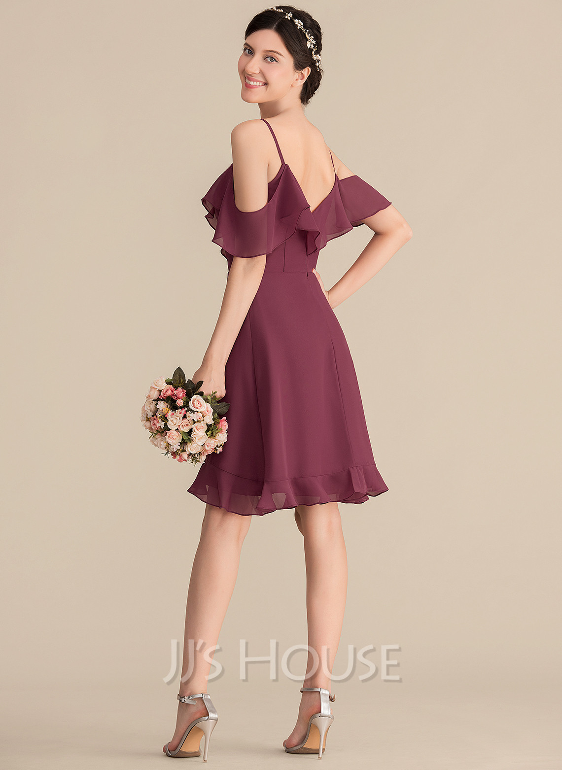 A-Line V-neck Knee-Length Chiffon Cocktail Dress With Cascading Ruffles ...