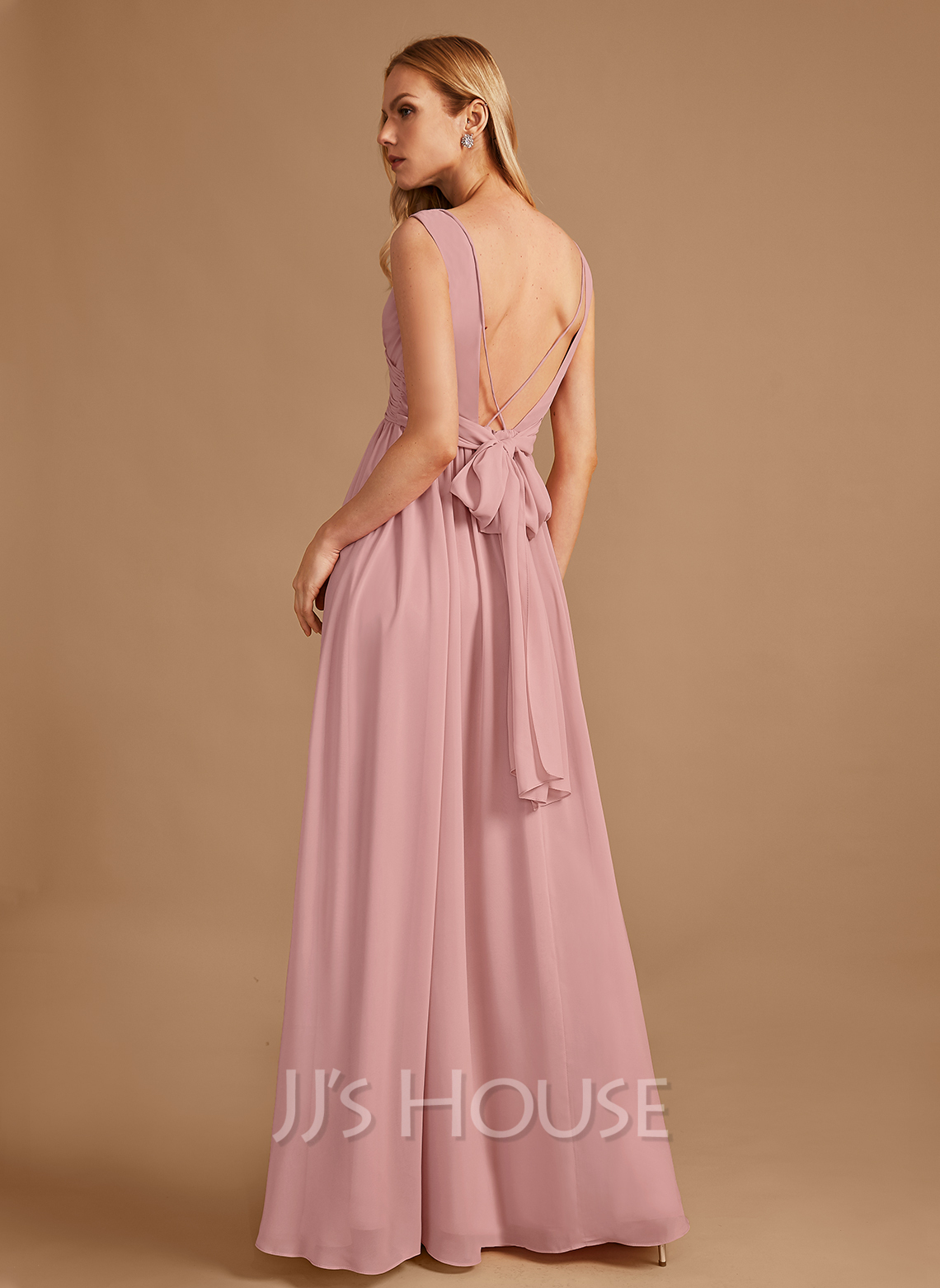 A-line V-neck Chiffon Ruched Floor-length Dress Spa main image 0